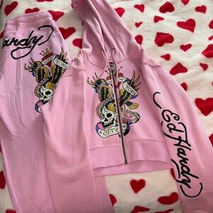 Ed Hardy Pink Hoodie and Sweatpants Set